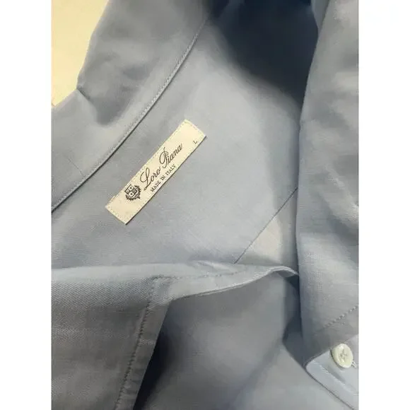Loro Piana Dress Shirt Men Button Long Sleeve Soft Wool Blue Size Large - Picture 9 of 11